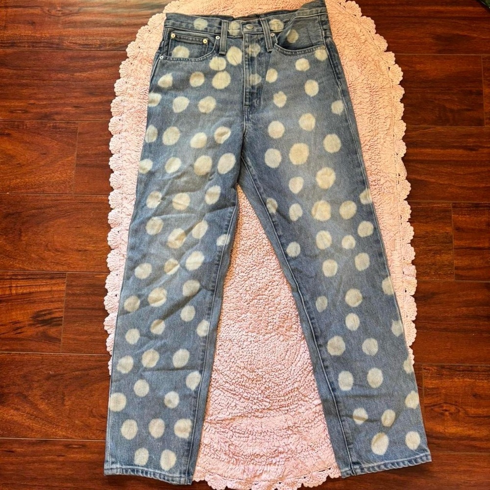 Point Sur Denim Polka-Dot High-Rise Straight Leg Jeans J. Crew